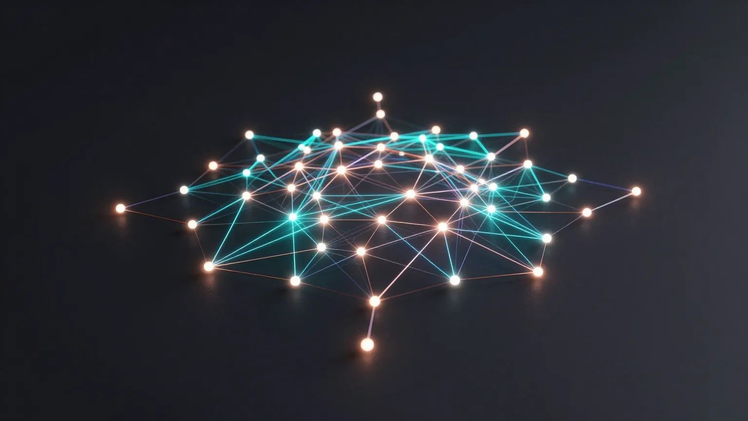 Abstract Network Infrastructure illustration — glowing fiber-optic and copper light on dark graphite